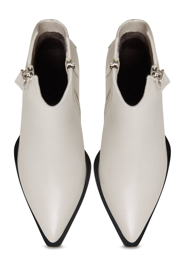 Classic Leather Ankle Boots - Beige