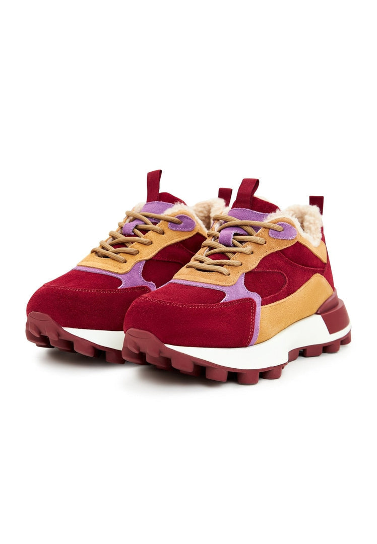 A trendy pair of chunky platform Bordeaux sneakers, perfect for women's fashion with their stylish chunky heels.