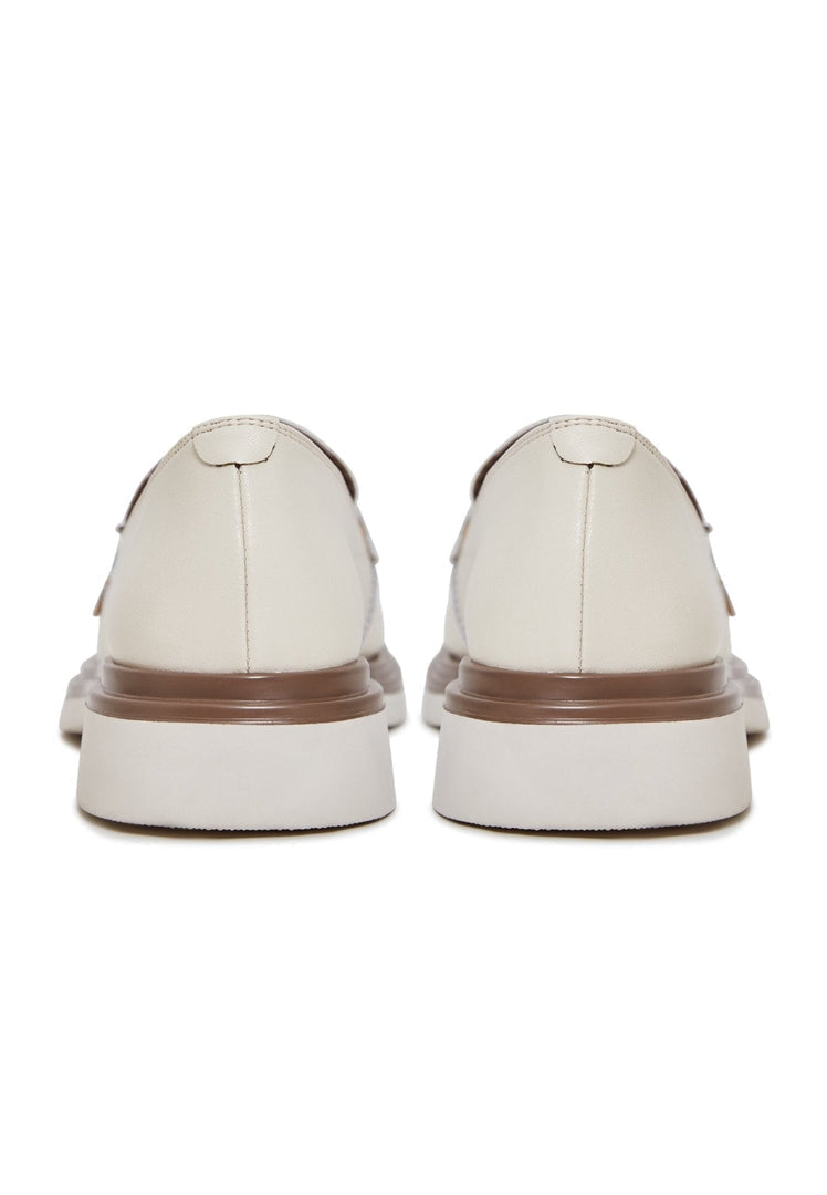 Round Tip Block Heel Loafers - Beige