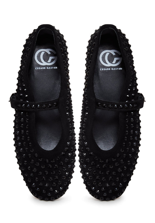 Bailarinas de piel con strass - Negro