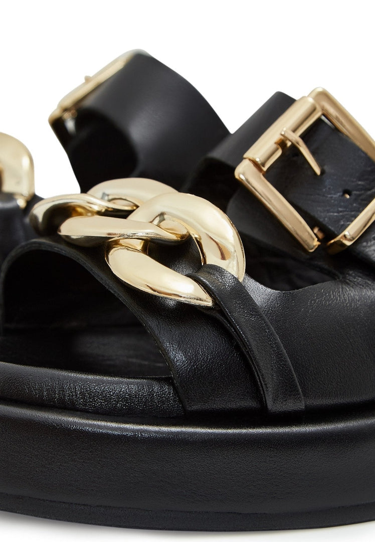 Leder-Ketten-Sandalen - Schwarz