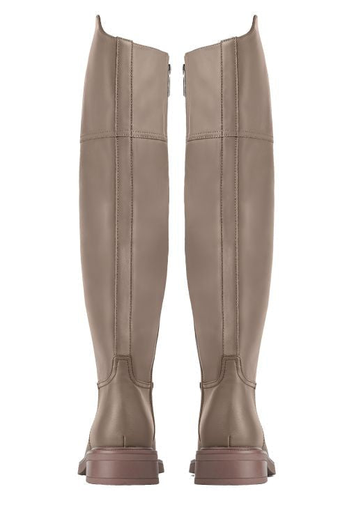 Casual Block Heeled Boots - Beige
