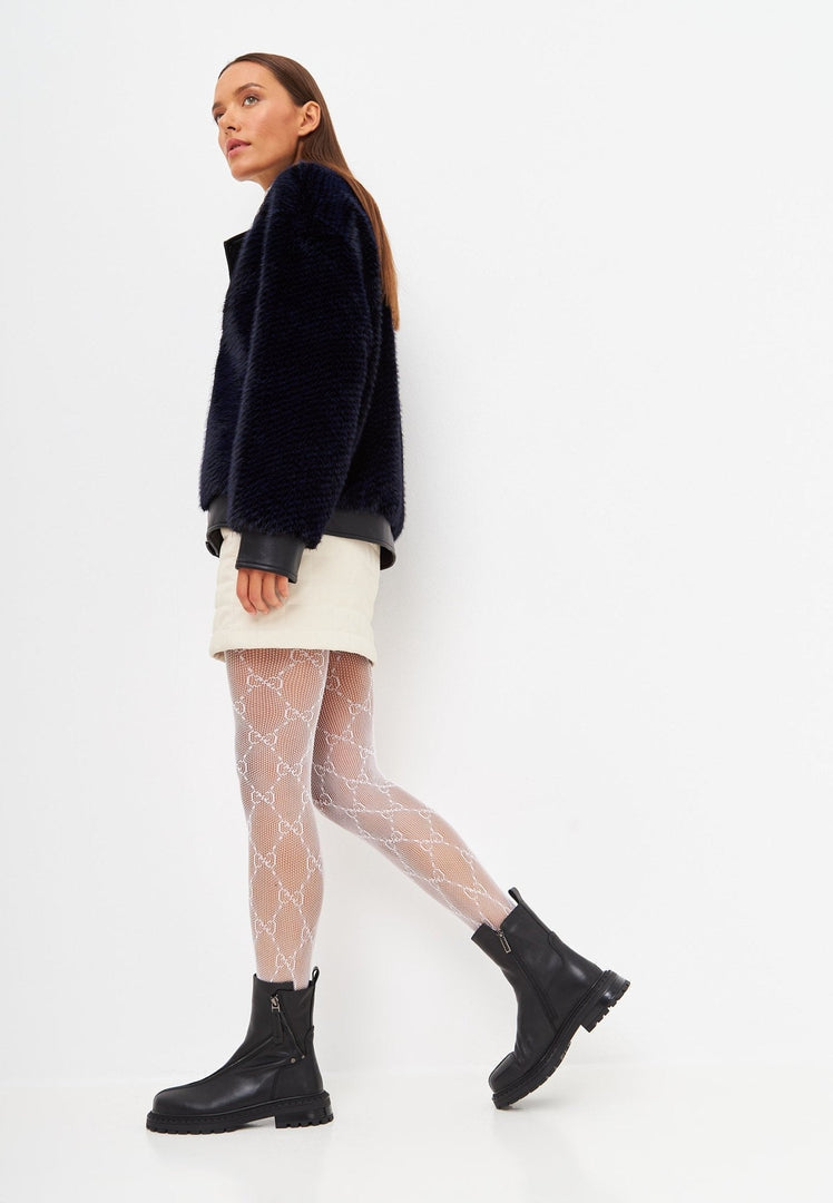 A stylish pair of women's black leather platform ankle boots with high heels.