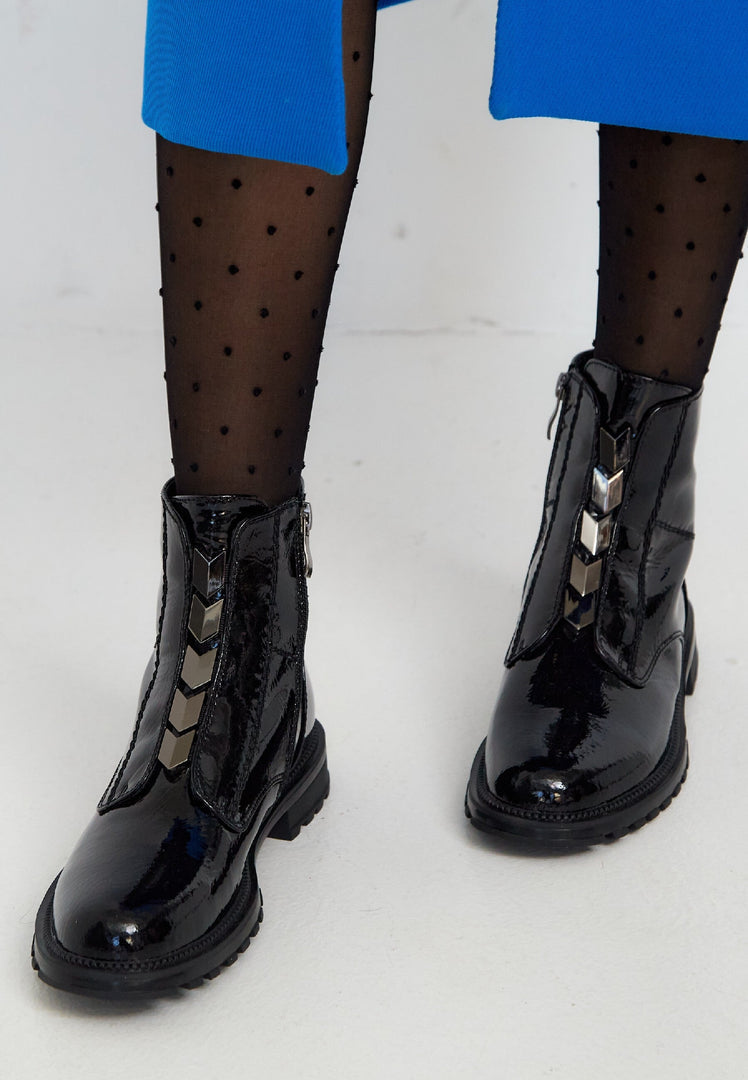 Bottines zippées brillantes - Noir