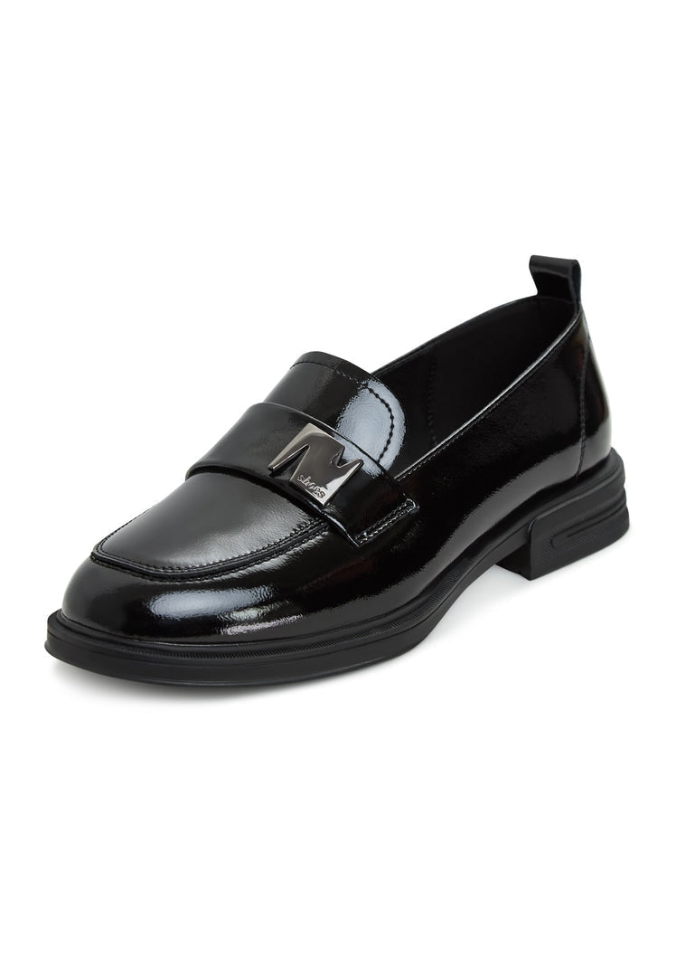 A stylish pair of black block heel loafers for women - the perfect combination of fashion and comfort.