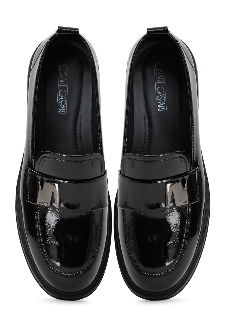 A stylish pair of block heel black loafers for women - perfect blend of fashion and comfort.