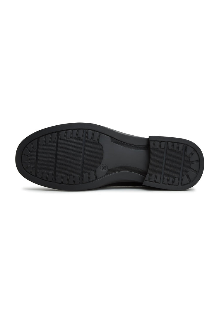 A stylish pair of black block heel women's loafers - perfect balance of fashion and comfort.