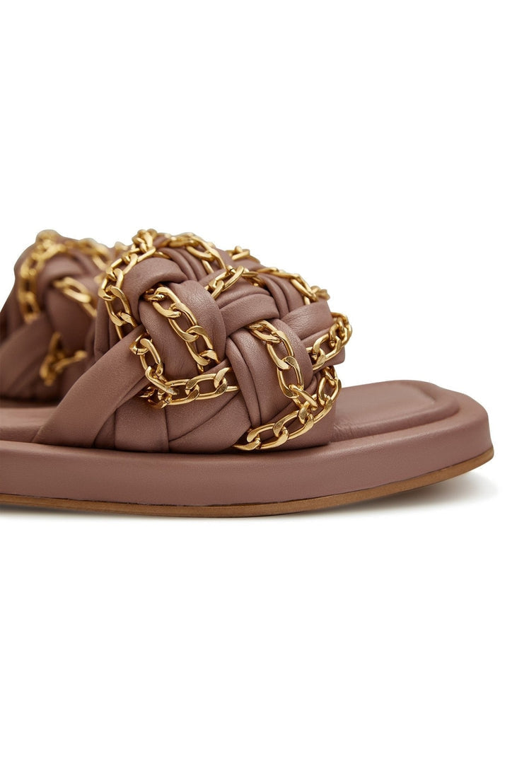 Kæde lædersandaler - Beige