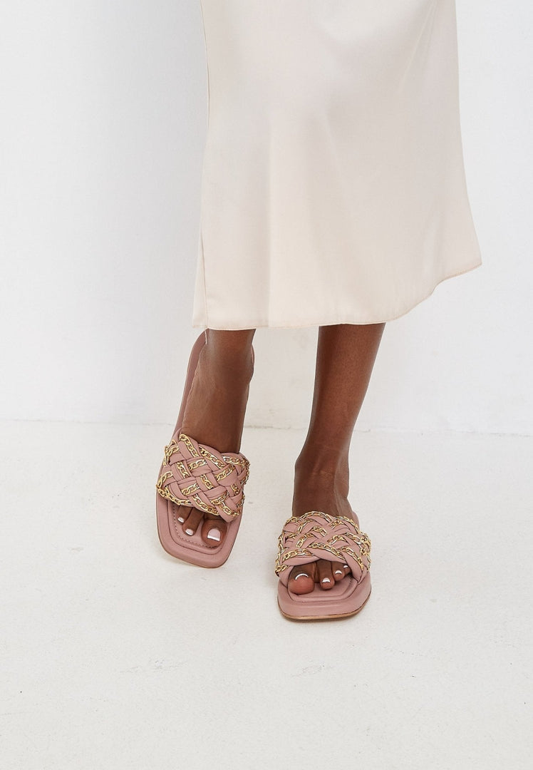 Kæde lædersandaler - Beige