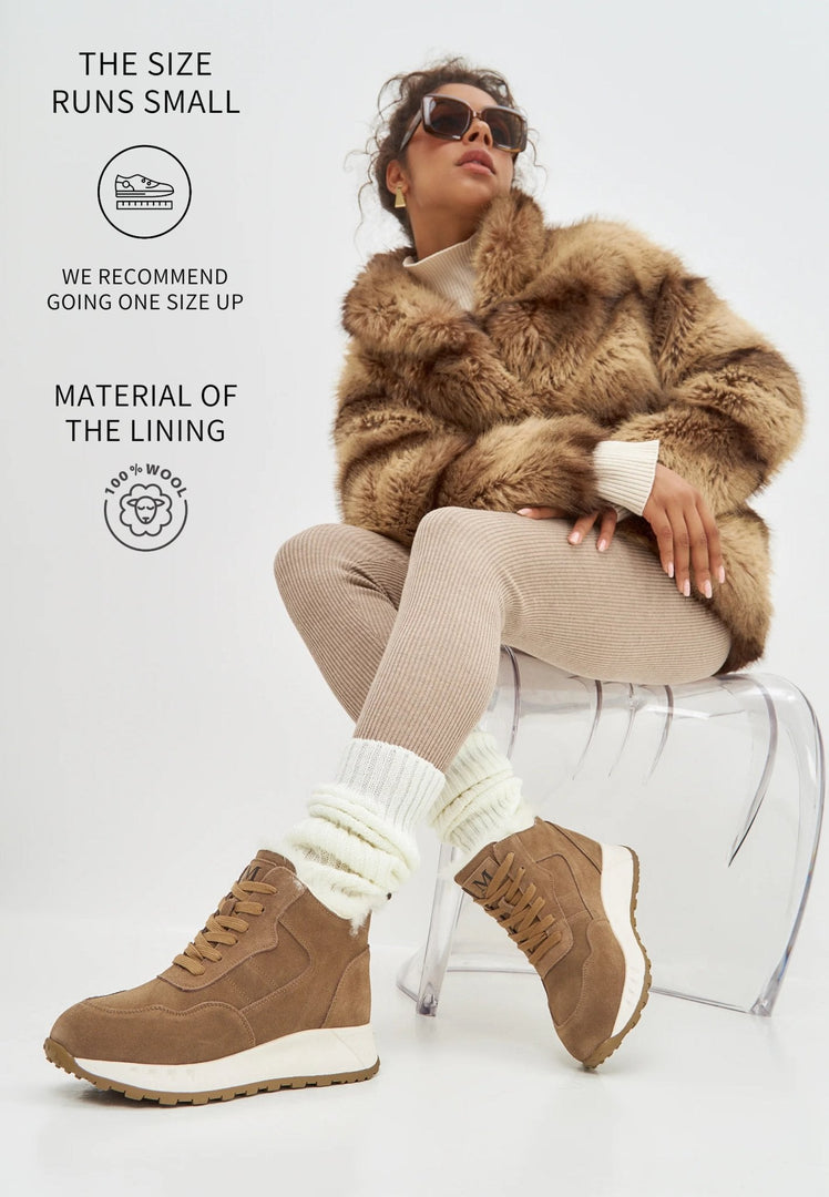 Flat Sole Winter Boots - Brown