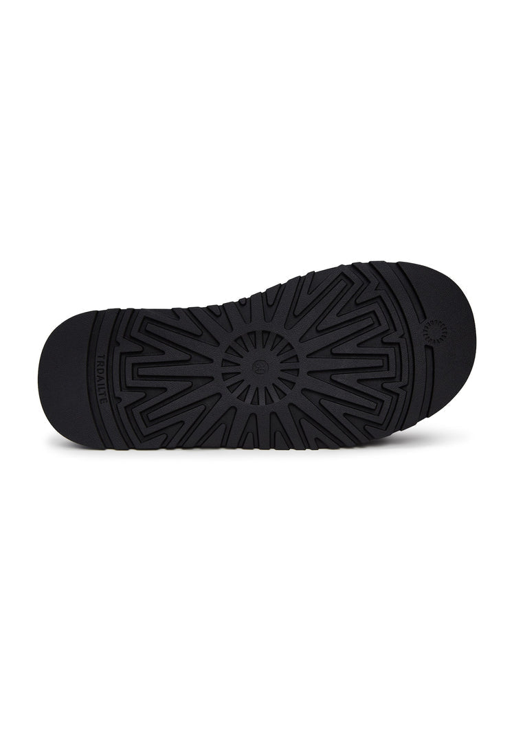 A stylish pair of black suede winter boots with a platform sole, perfect for staying cozy and fashionable in the cold weather.