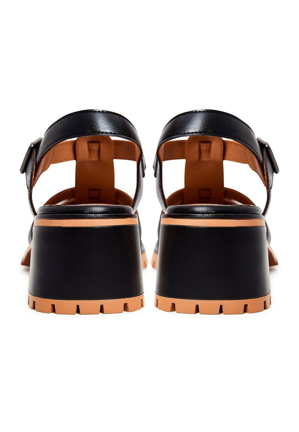 Sandalias de piel con tacón bloque - Negro