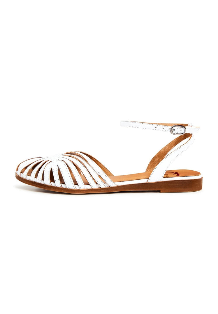 Leather Flat Sole Sandals - White