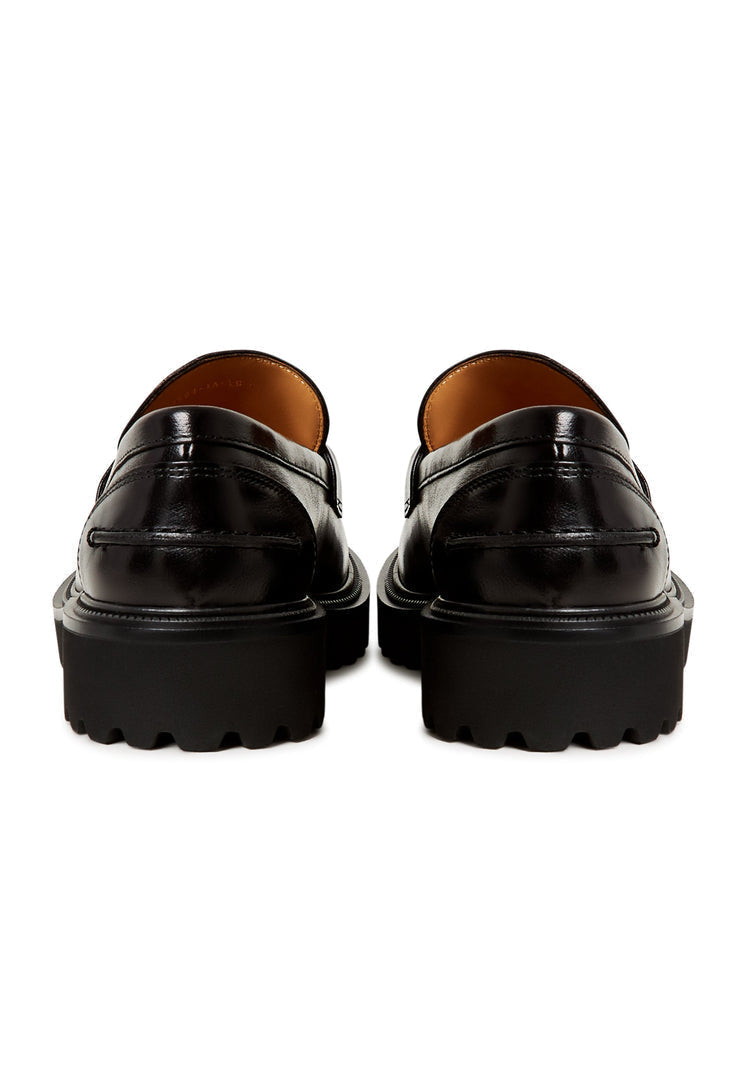 A pair of stylish black leather Dennise loafers, perfect men's leather shoes for a classic look.