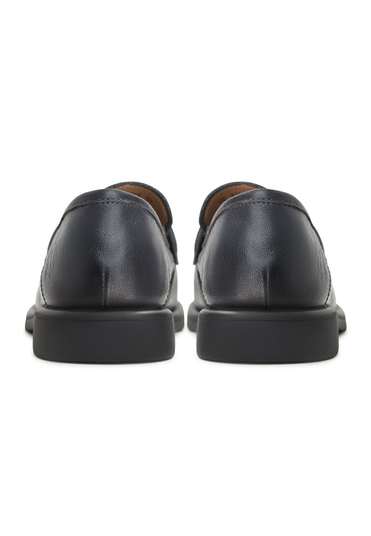 A stylish pair of Stephanie grey block heeled loafers, perfect for women looking for chic and comfortable slip-on shoes from the Stephanie brand.