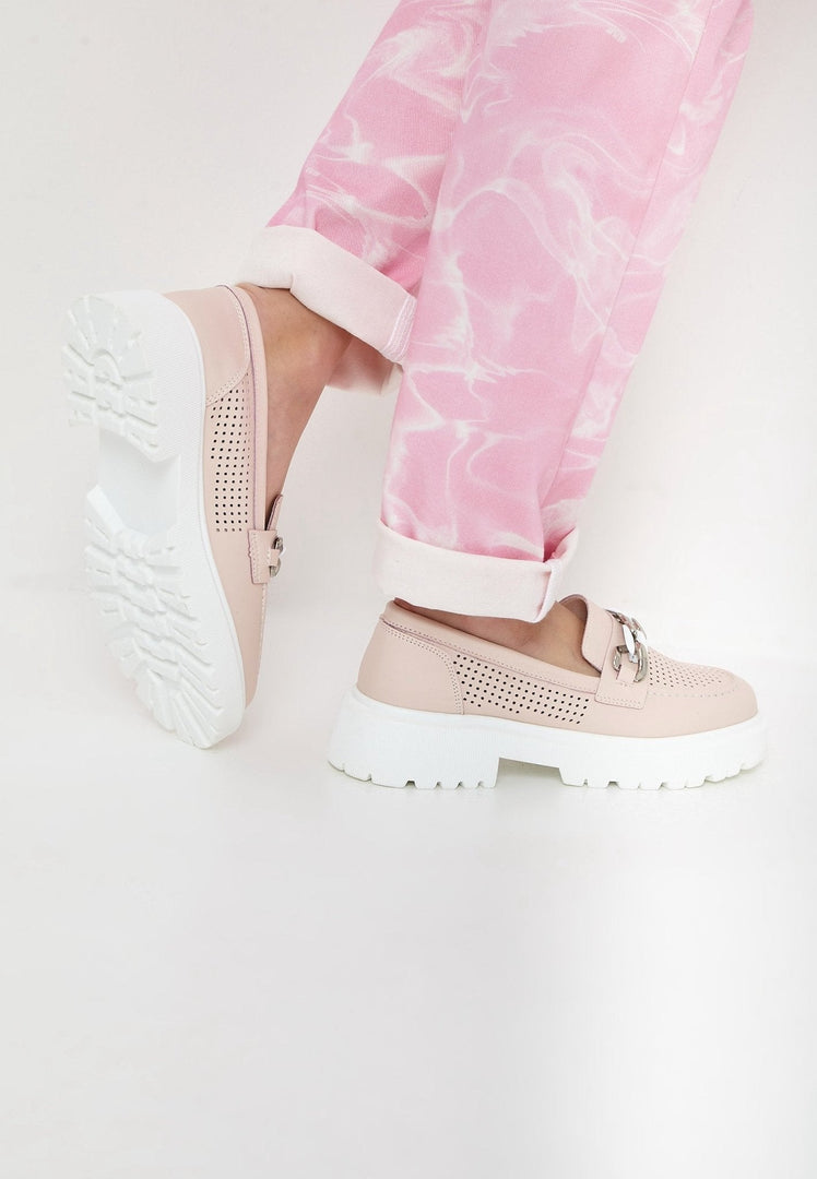 A pair of stylish and comfortable women's pink casual loafers, perfect for everyday wear at an affordable price.