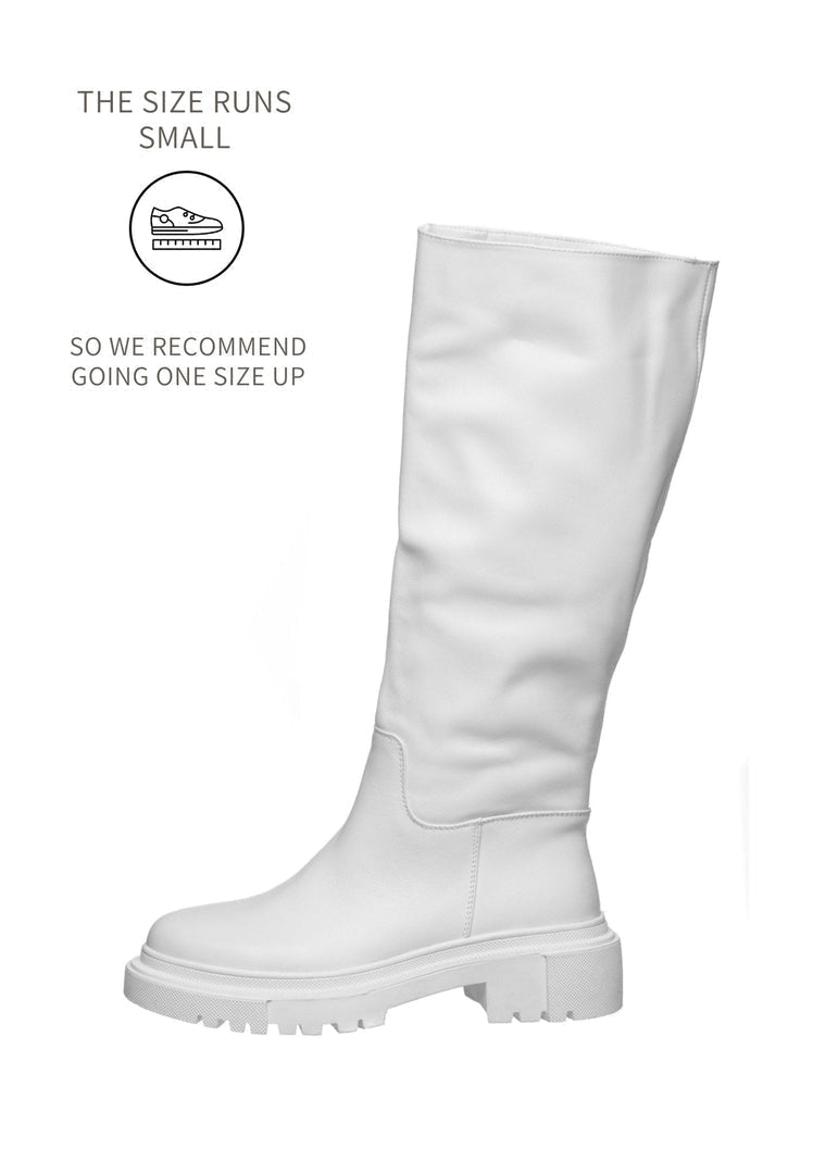 Leather Knee High Boots Anastasia - White