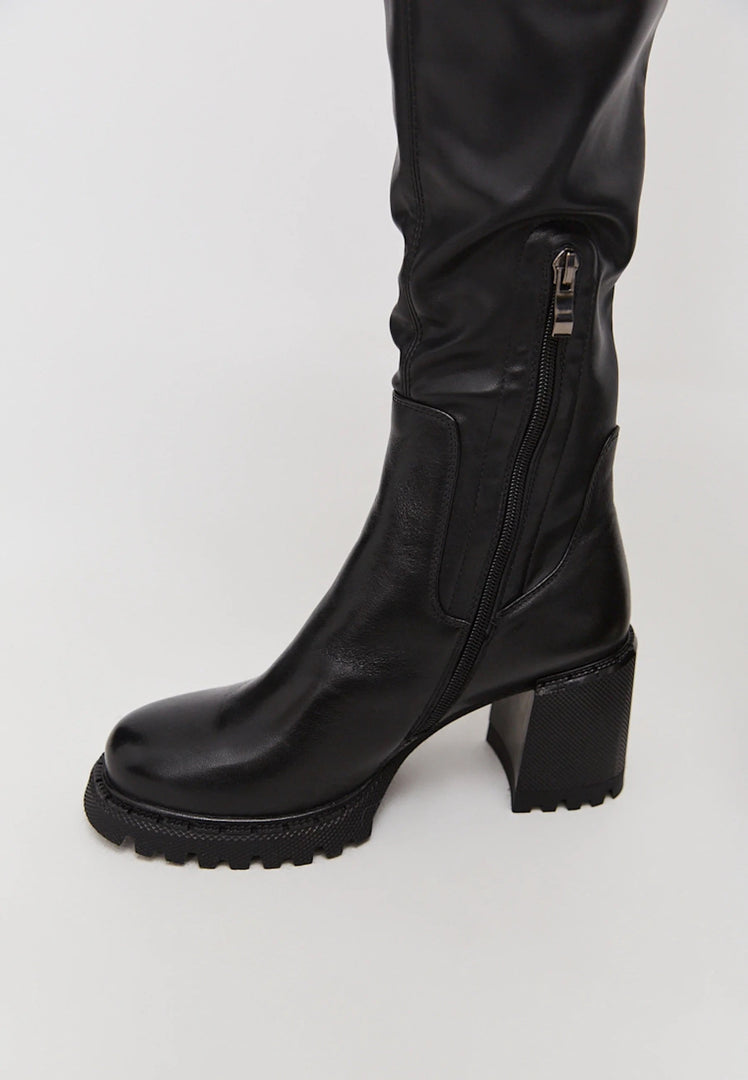 Over the Knee Boots With Block Heel - Black