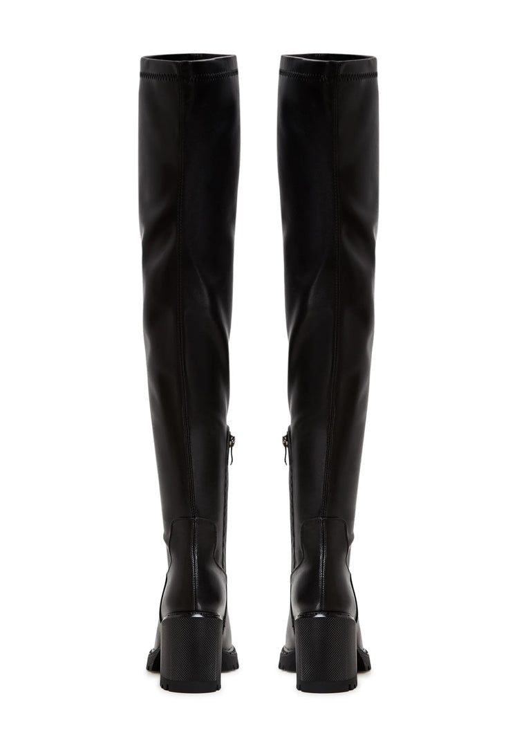 Over the Knee Boots With Block Heel - Black