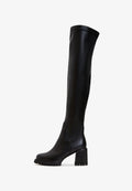 Over the Knee Boots With Block Heel - Black