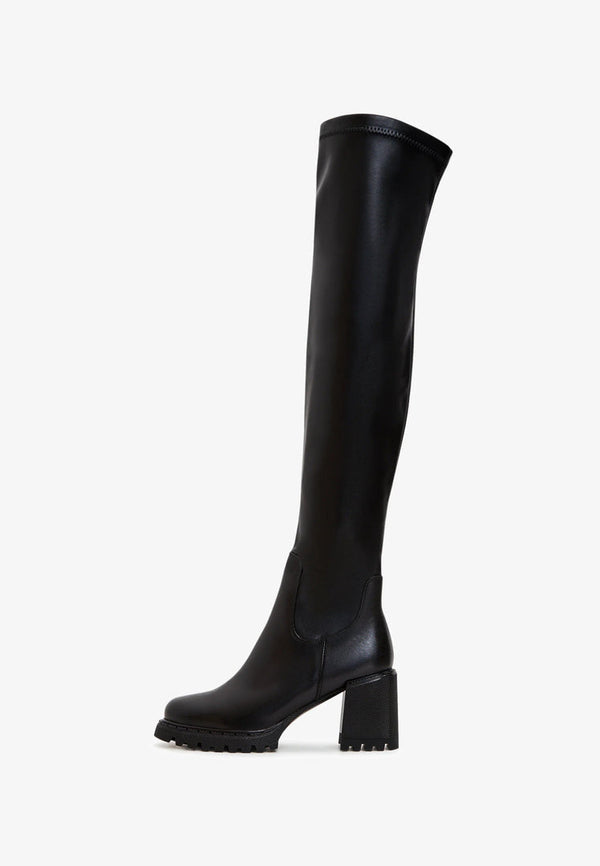 Over the Knee Boots With Block Heel - Black