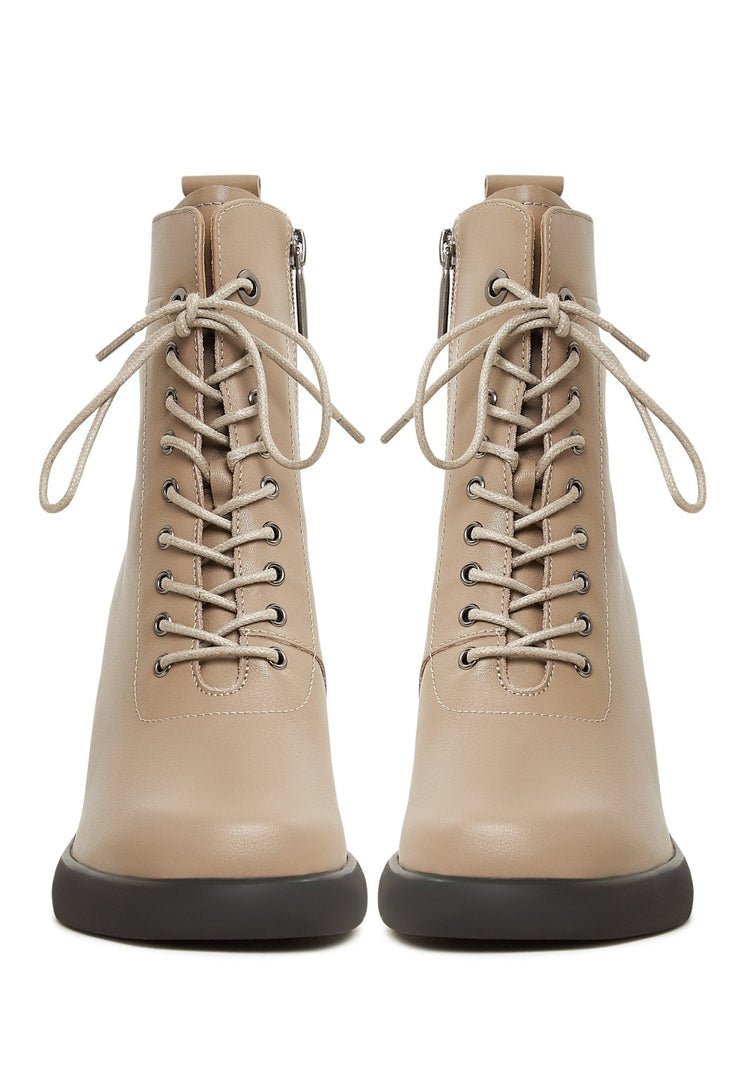 Classic High Heeled Ankle Boots - Beige