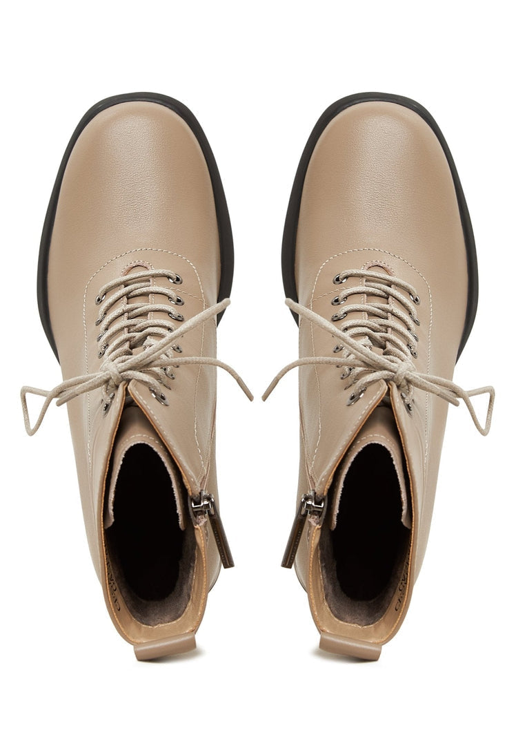 Classic High Heeled Ankle Boots - Beige