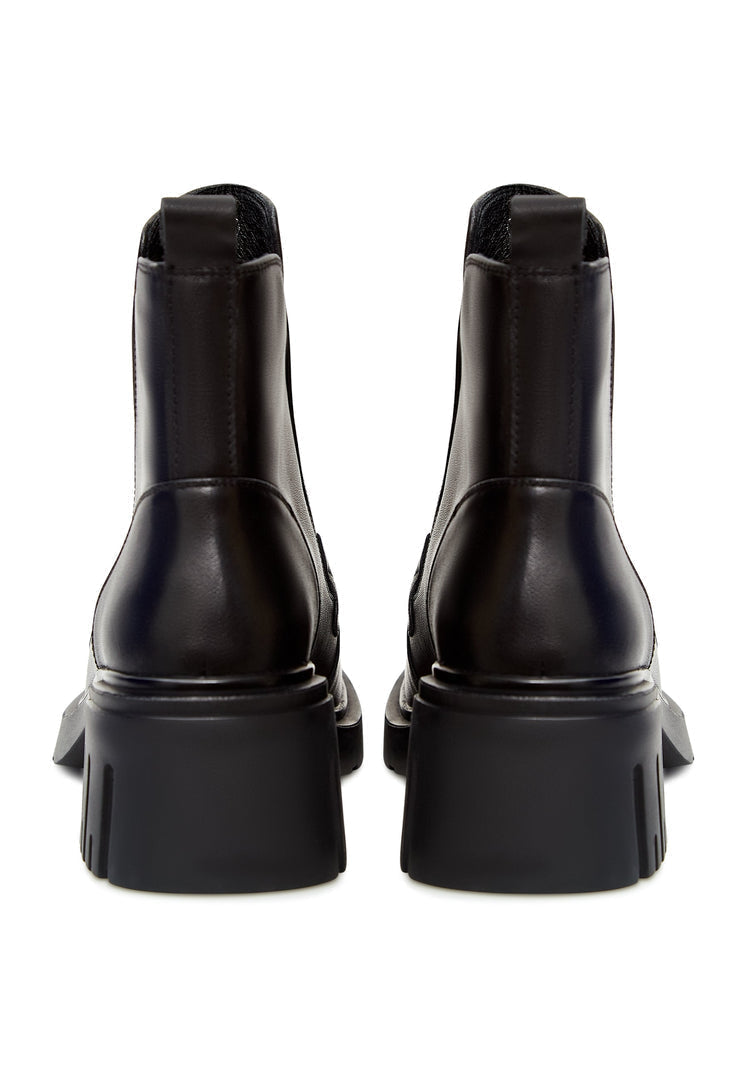 Botines de tacón grueso con detalles de cadenas - Negro