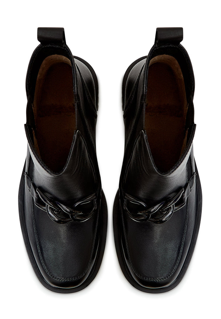 Botines de tacón grueso con detalles de cadenas - Negro