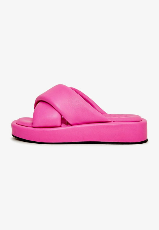 Mule à plateforme en cuir - Fuchsia