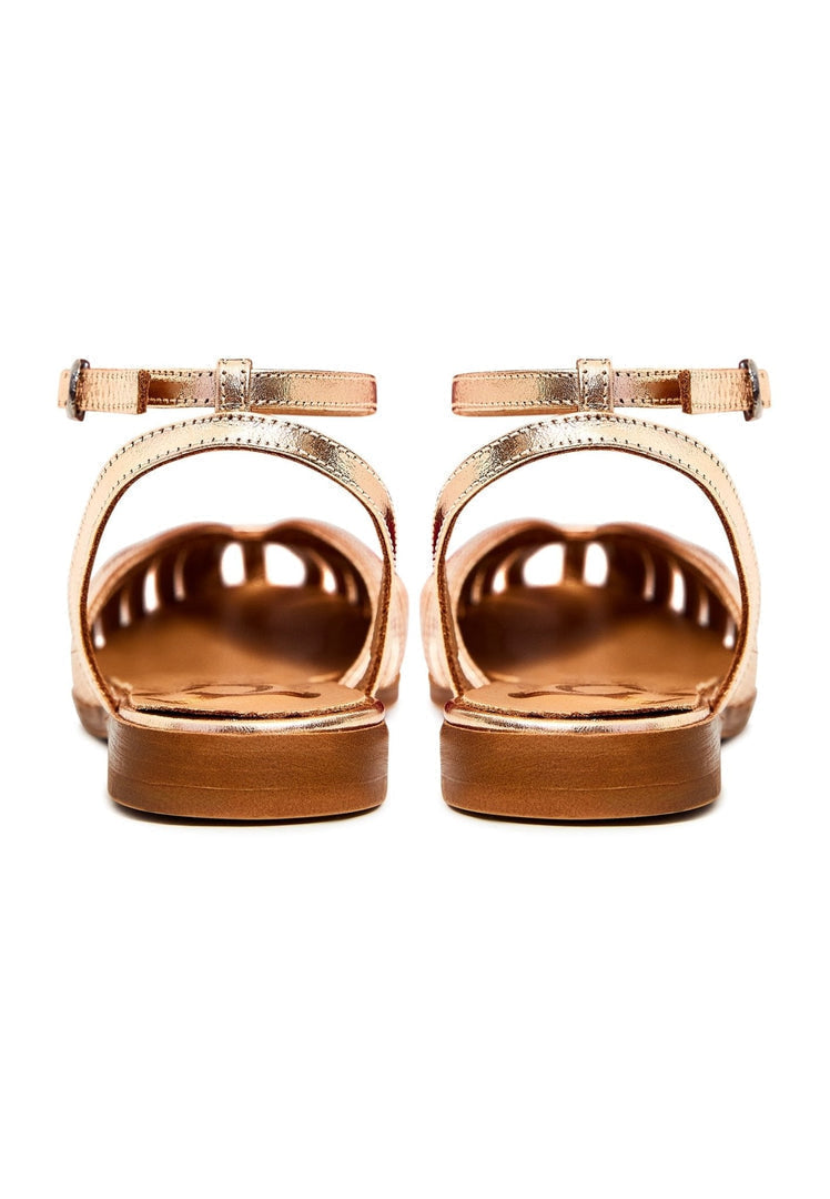Leather Flat Sole Sandals - Gold