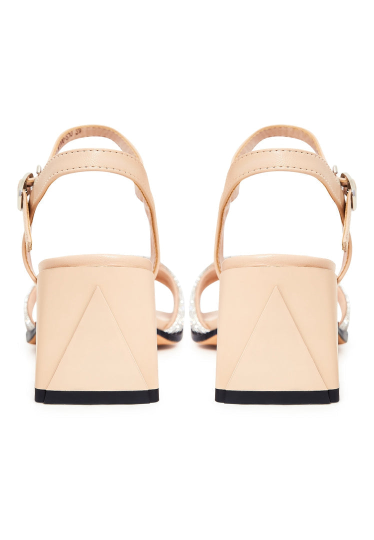 Sandaler med åben tå og blokhæl i læder