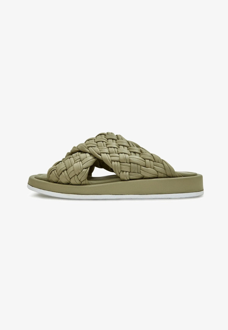 Open Tip Leather Sandals - Olive