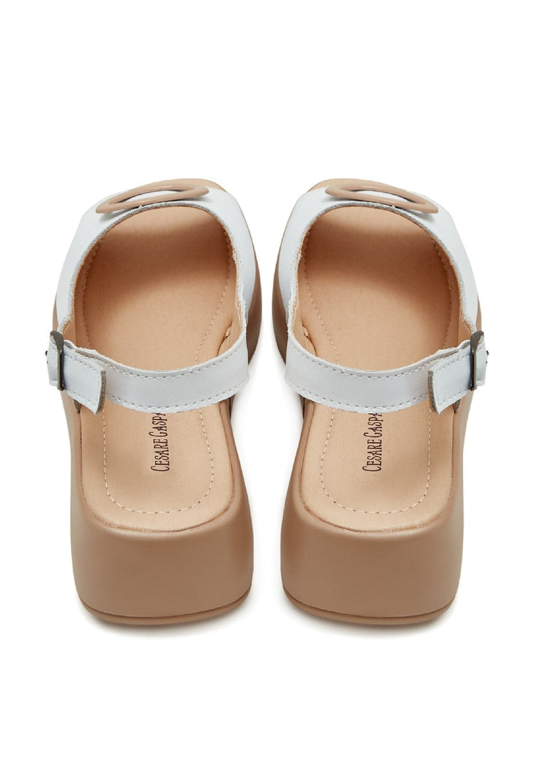 Slip-On Platform Heel Sandals - White