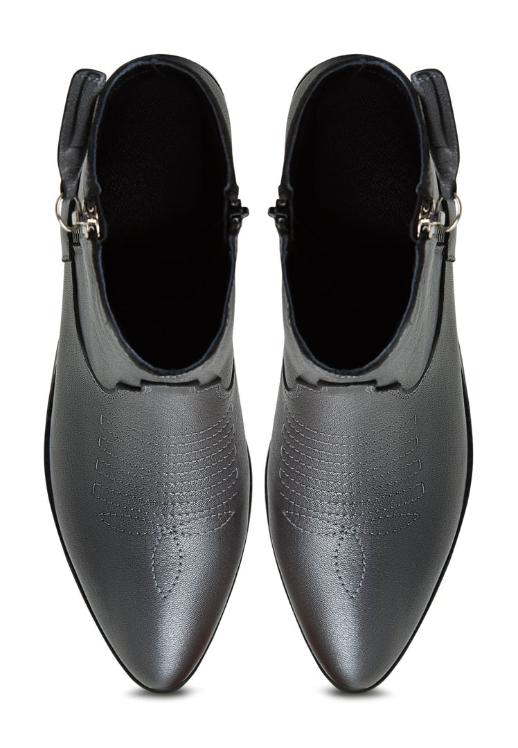 A pair of stylish Vicky leather cowboy boots in dark grey, perfect for adding a trendy touch to any outfit.