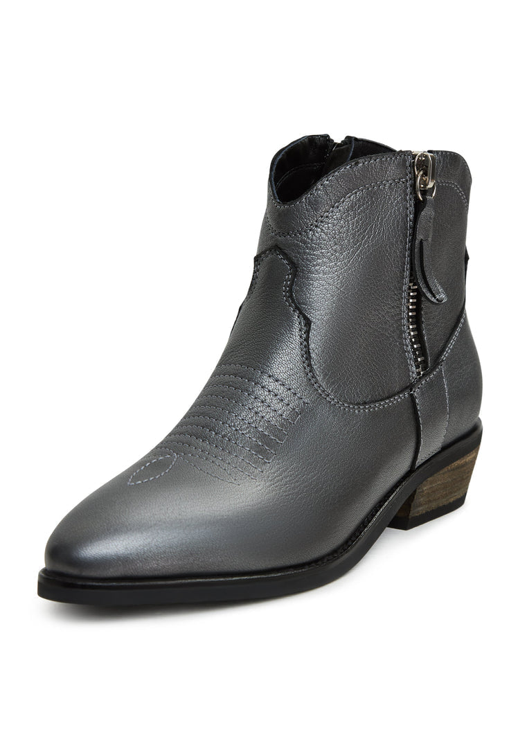 A pair of stylish dark grey Vicky leather cowboy boots, perfect for any western-inspired look.
