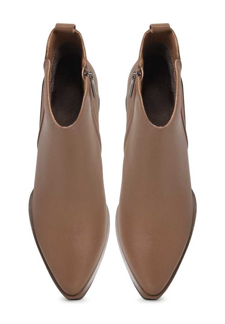 A stylish pair of women's brown leather ankle boots, perfect for any casual outfit.