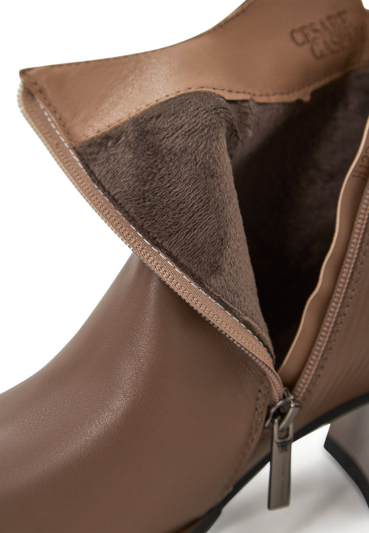 A stylish pair of women's brown leather ankle boots, perfect for everyday casual wear.