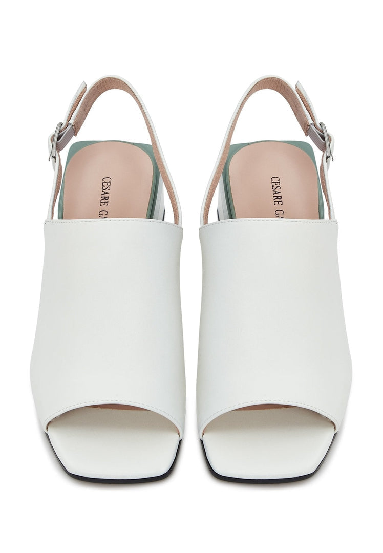 A stylish pair of high-quality leather square heel sandals for women, perfect for summer footwear.