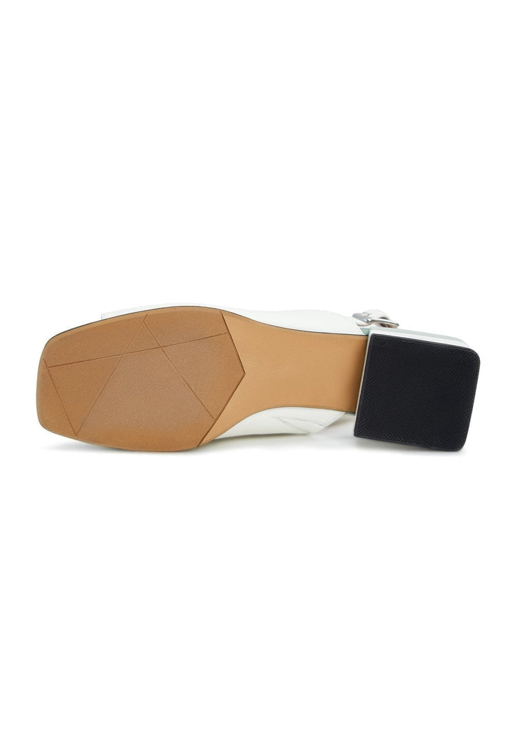 A stylish pair of high-quality leather square heel sandals for women - perfect summer footwear.