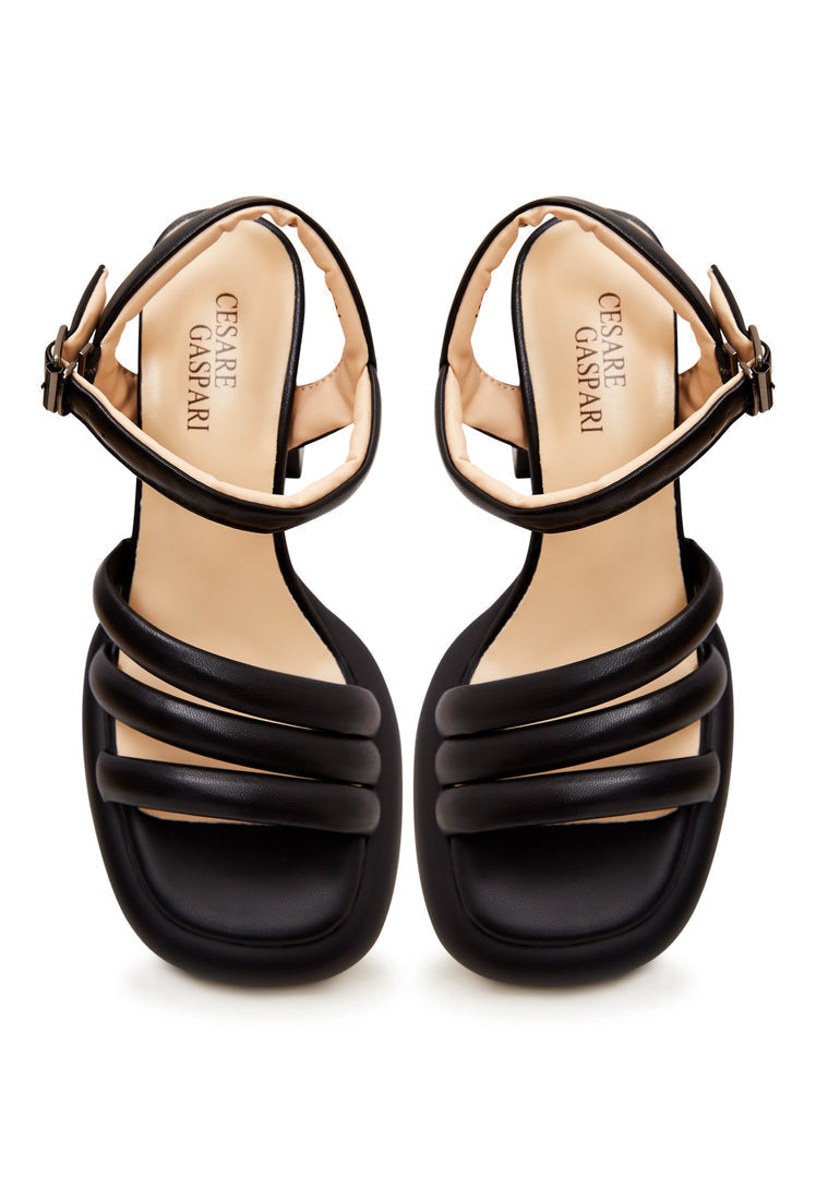 Open Toe Block Heeled Sandals - Black