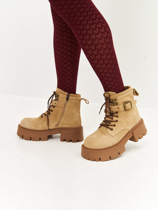 Elegant Platform Ankle Boots - Beige