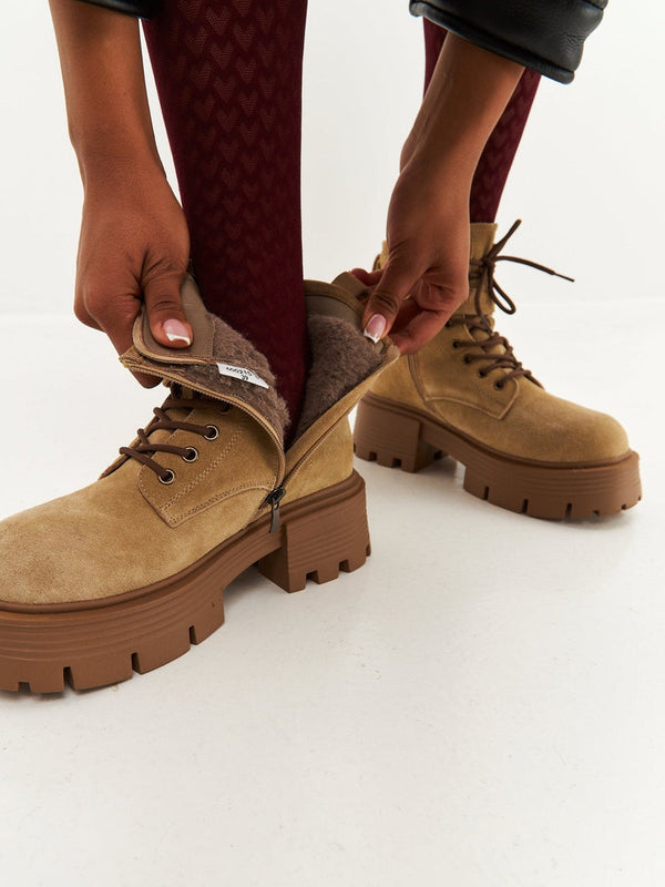 Elegant Platform Ankle Boots - Beige