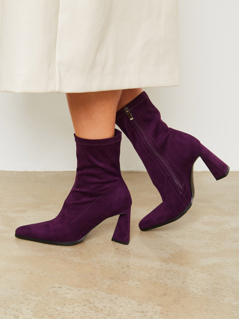 Lässige Wildlederstiefeletten mit Blockabsatz - Lila