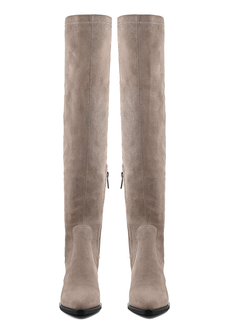 Stivali sopra il ginocchio in pelle scamosciata con tacco a blocco