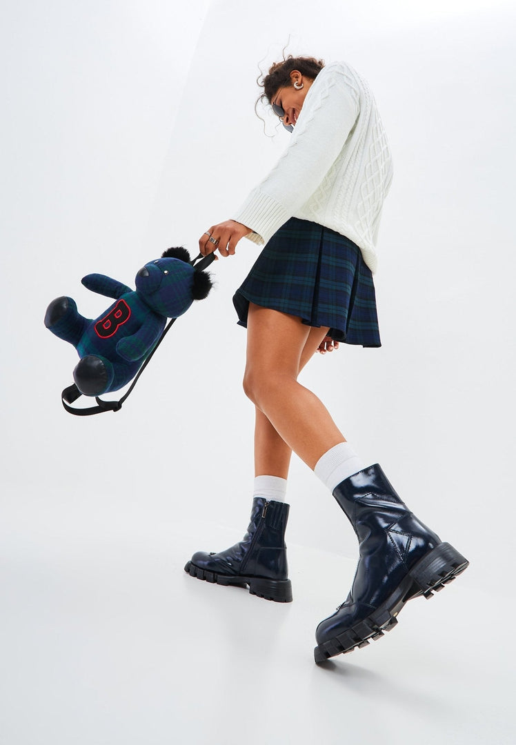 Stiefel mit flacher Sohle aus Leder - Blau