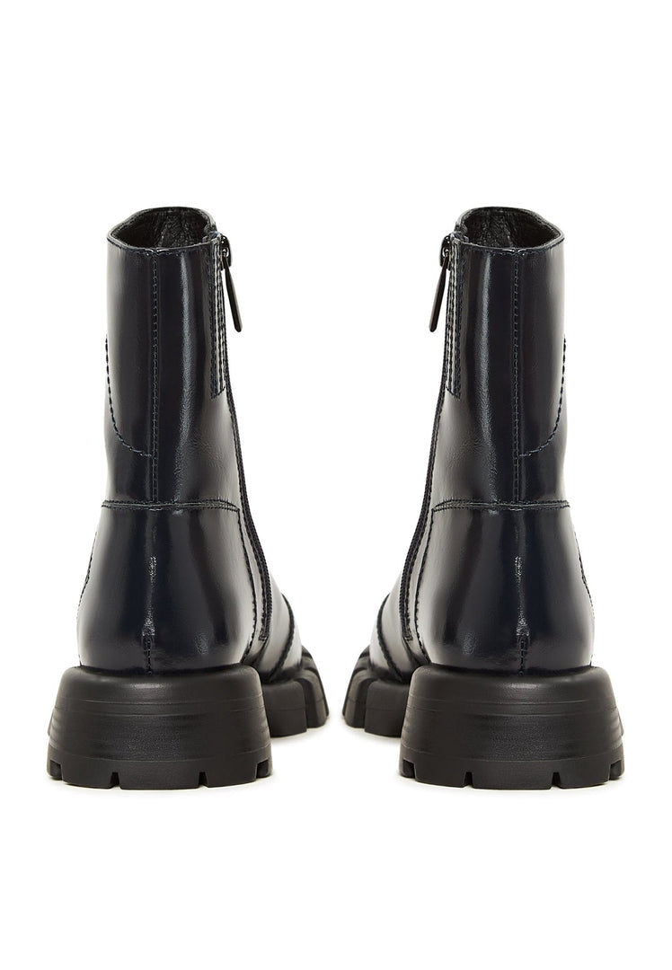 Stiefel mit flacher Sohle aus Leder - Blau