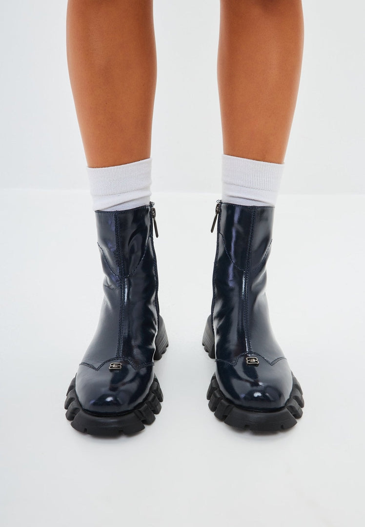 Stiefel mit flacher Sohle aus Leder - Blau