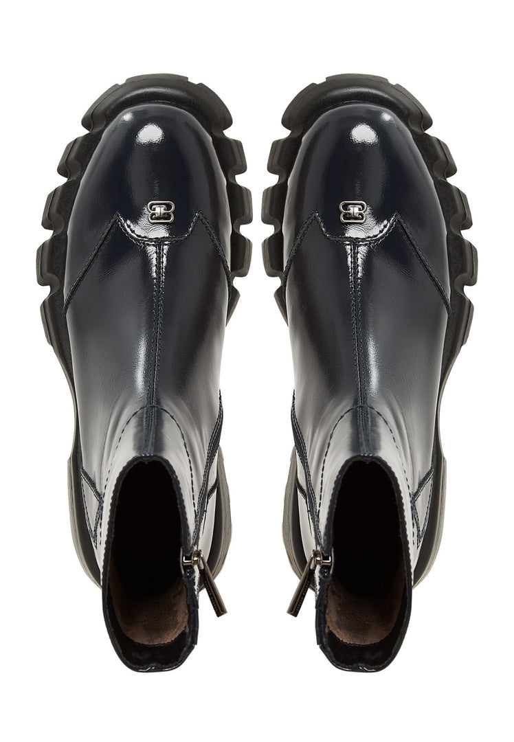 Stiefel mit flacher Sohle aus Leder - Blau