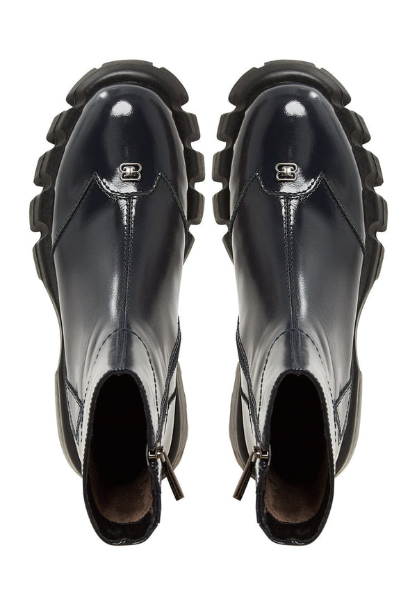 Leather Flat Sole Ankle Boots - Blue